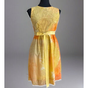 Vintage Yellow Orange Chiffon Sleeveless Fit and Flare Dress Malia Hawaii Tiki